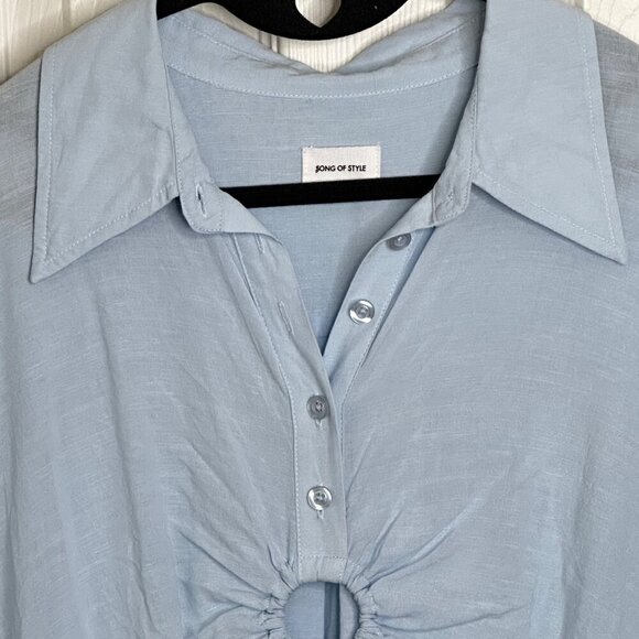 Song of Style Linen Blend Mini Dress Front Cutout Light Blue Size Small - Picture 6 of 12